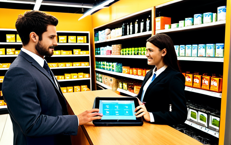 **Image Prompt:** A brightly lit, modern retail store. On one side, a graduate in a business suit analyzes sales data on a tablet, surrounded by inventory shelves. On the other side, a friendly retail worker helps a customer, showcasing excellent communication skills. Focus on vibrant colors and a welcoming atmosphere, highlighting the blend of analytical thinking and human interaction. Include elements of sustainable practice, such as recycling bins and eco-friendly product displays.