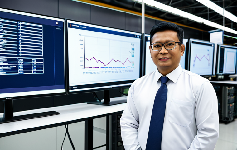A professional Malaysian supply chain manager in a modest business outfit, standing confidently amidst a state-of-the-art automated logistics hub in Malaysia. Large screens display real-time data analytics, with robotic arms and conveyor systems subtly visible in the background, highlighting efficiency and technology. The lighting is bright and clean, emphasizing a modern work environment. perfect anatomy, correct proportions, natural pose, well-formed hands, proper finger count, natural body proportions, high quality, professional photography, fully clothed, modest clothing, appropriate attire, professional dress, safe for work, appropriate content, professional.
